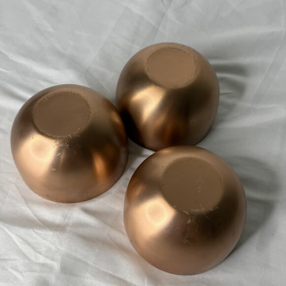 Anthropologie Copper Bowls Set 3 French Engraved Un Deux Trois Kitchen Decor - Picture 7 of 7